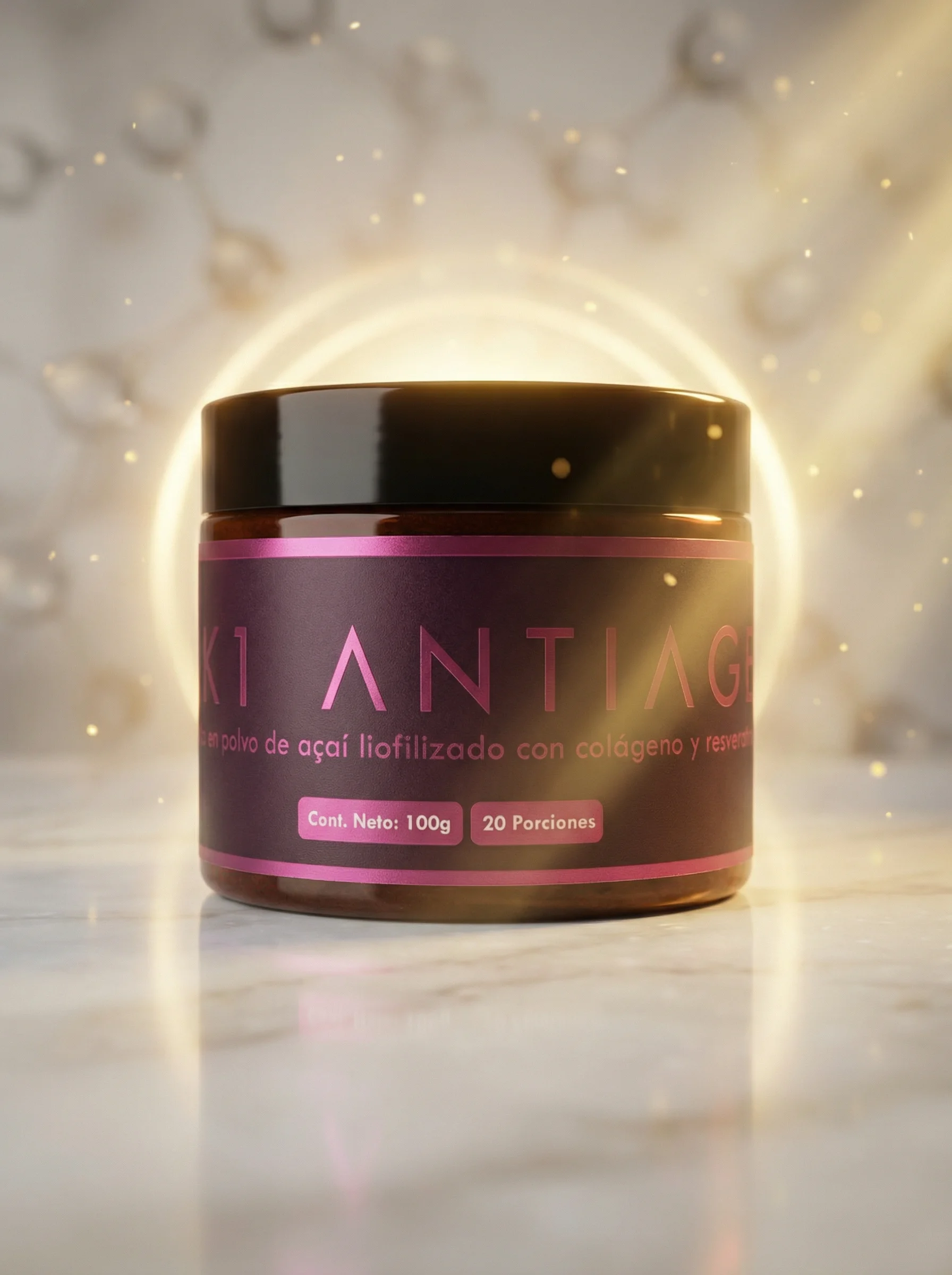 AK1 ANTIAGE frasco mármol luz dorada